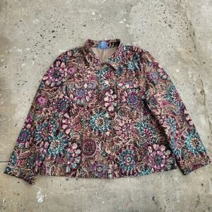 Koret Blazer Jacket Size XL Brown Purple Floral Abstract Coat Button Up Coquette